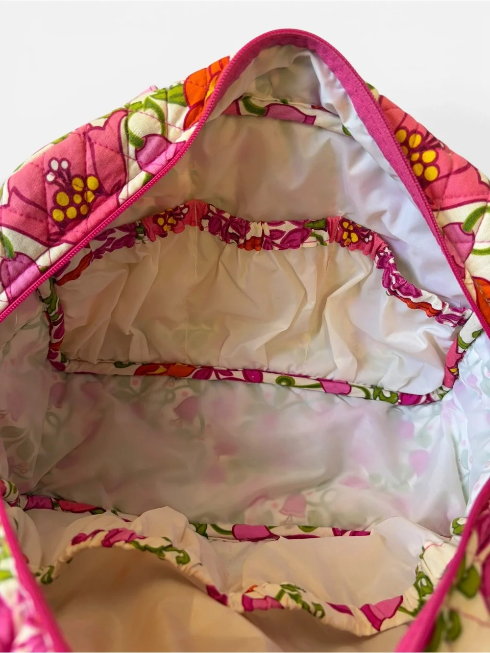 Vera Bradley Retired Lilli Belle Floral Travel Cosmetic Bag Pink Green Orange